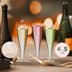 Plastic Champagne Flutes Disposable Wine Glasses – Pack of 1(40 Count) Clear