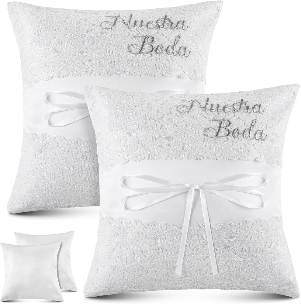2Pcs Wedding Embroidered Kneeling Pillows Nuestra Boda 18 X 18 Inch Embroidered