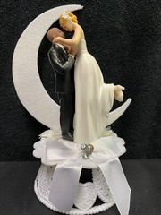 Beard Face Bald African-American Groom Wedding Cake Topper White or Black Bride