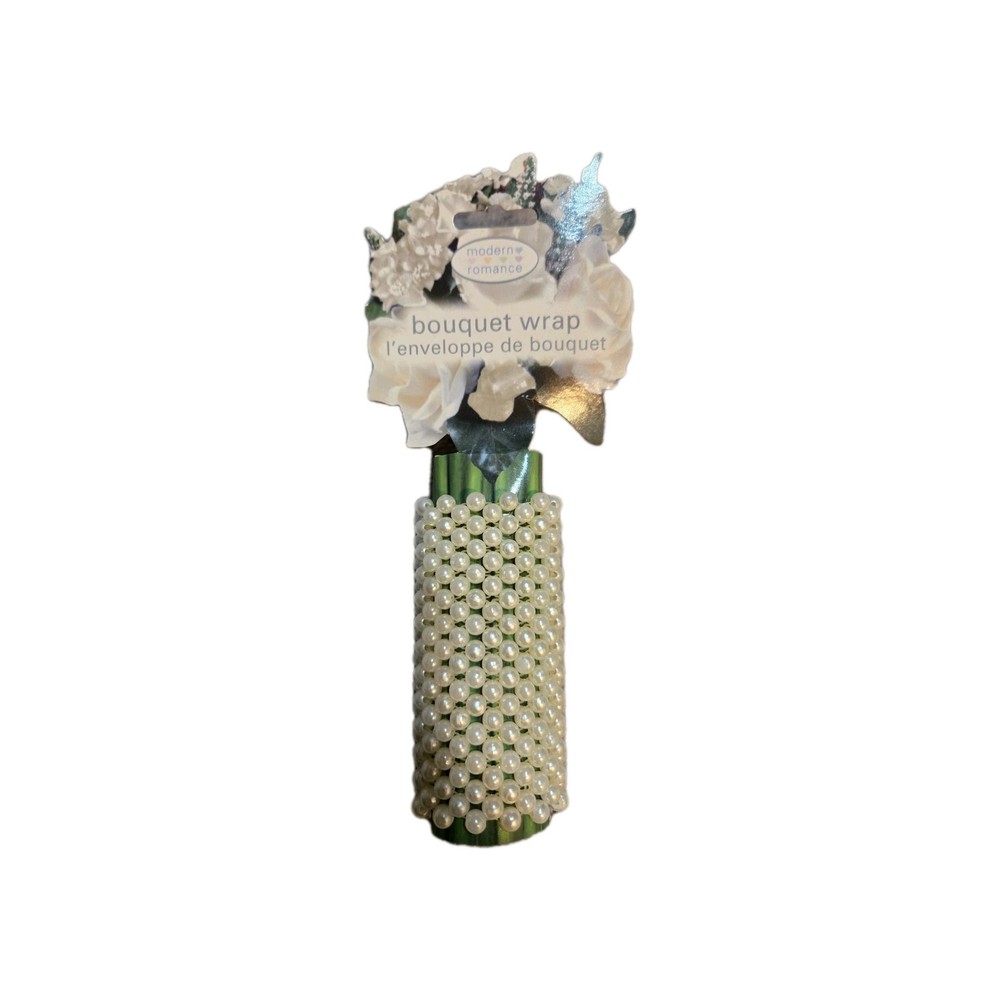faux pearl flower boquet white wedding wrap, 3.5″ long, stretches, beaded