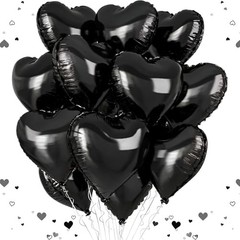 12 PCS Black Heart Balloons, 18 Inch Large Black Heart Foil 05-12pcs Deep Black