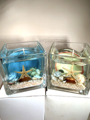 2X Seashells and Sand Scented Gel Candles inside Glass