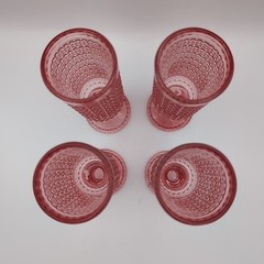4 Pcs VTG Champagne Flutes, 5 oz Pink Goblet Champagne Glasses, Hobnail Drin..