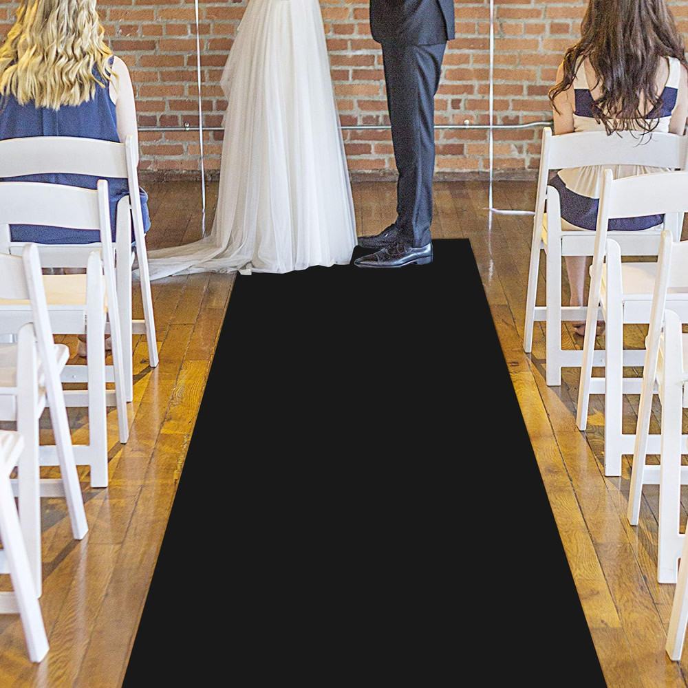 Black Carpet Aisle Runner for Wedding, 2 x 15 ft, Non-Woven Polyester Fabric, Bl