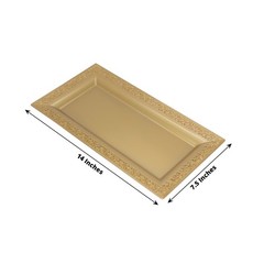 Gold 4 Plastic 14″ Rectangle Serving Trays Lace Print Rim Design Party Events