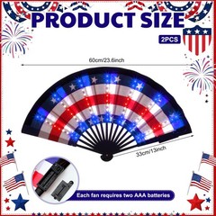 2 Pcs 4th of July Rave Light up Hand Fan Red White Blue Folding LED Patriotic Am
