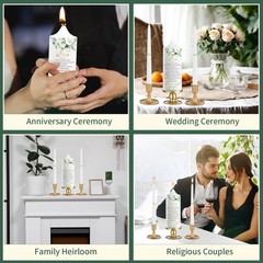 3 Unity Floral Candles for Wedding Ceremony Set with Gold Candle Holders, Bib…