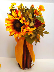 Set of 3 Bridesmaids Bouquets Fall Yellows Sunflower Foliage Faux Flower Bouquet