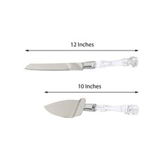 Silver Clear Knife and Server Crystal Handles Cake Serving Set Wedding Tableware