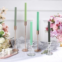 ASSORTED GREEN 5 Ribbed Design 9″ Unscented Premium Wax Taper CANDLES Party