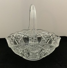 VINTAGE LE SMITH CRYSTAL BASKET RUFFLED FRUIT BOWL EASTER HOBSTAR PARTY 8” H L E