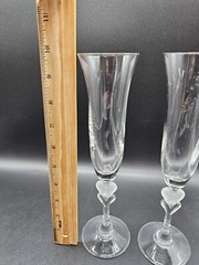 Gorham Amore Hearts Toasting Champagne Flute Glasses Pair Wedding Valentine Day