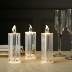 3 WARM WHITE 6″ LED Battery Operated Diamond Pillar CANDLE LIGHTS Party Events
