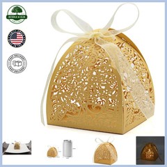Gold Laser Cut Candy Boxes with Ribbons for Birthdays and Bridal Showers