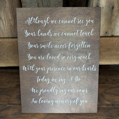 Beautiful Custom Made Memorial Wedding Stained Wooden Signage 16 X 12