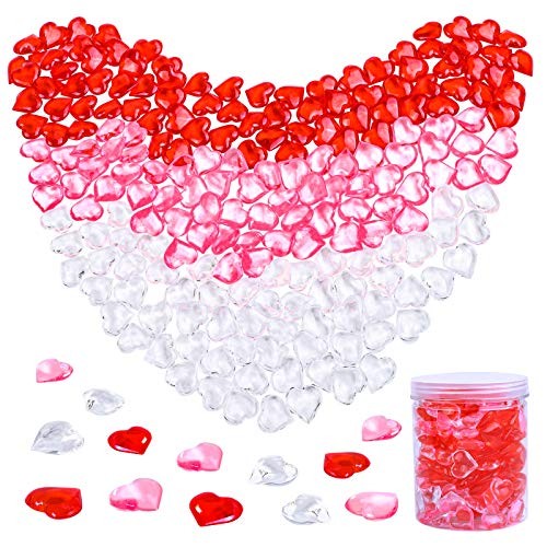 240 Pieces Red White Pink Acrylic Heart Gems 1 LB Valentine’s Red, Pink, White