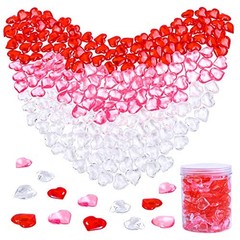 240 Pieces Red White Pink Acrylic Heart Gems 1 LB Valentine’s Red, Pink, White