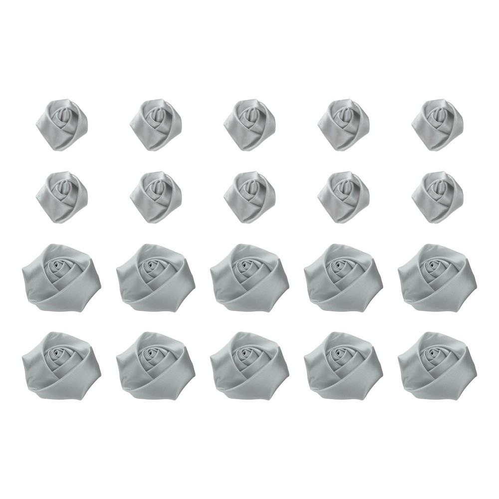20pcs 2.5cm/5cm Ribbon Flower Rose Artificial Fabric Flowers (Light Grey)
