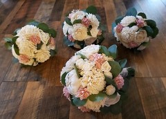 17PC Pink & White Sola Wood Flower Bridal Bouquet Bridesmaid Wedding Flower Set