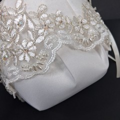 Flower Girl White Small Basket Pearls and Rhinestones Wedding Embellished UNIQUE