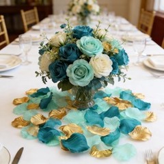 900PCS Teal Aqua Mint Gold Silk Rose Flower Petals Party Confetti Table