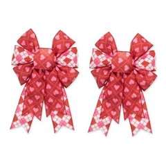 2 Pieces Valentines Day Bows for Wreath, Red Pink Hearts Wreath Bow Diamond
