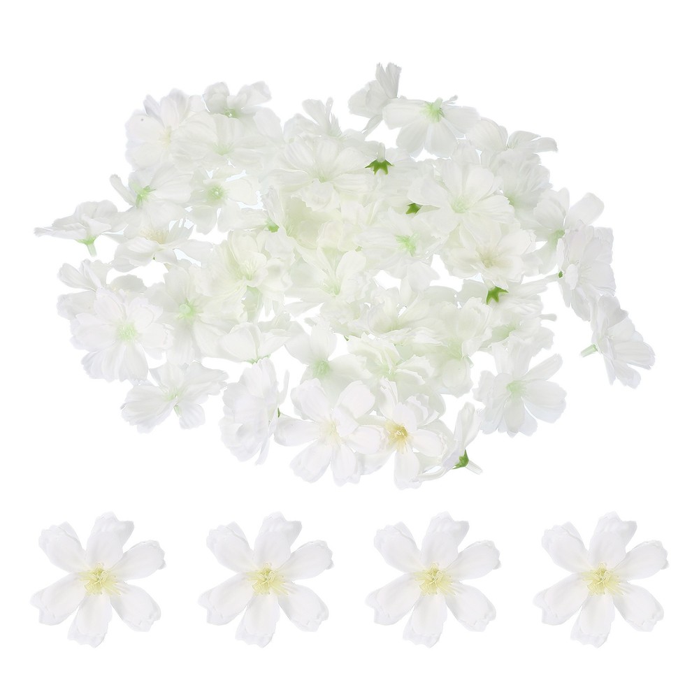 100Pcs Fake Silk Flower Heads, Artificial Cherry Blossom Wedding, White