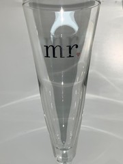Mr and Mrs Red Heart Toasting Champagne Flutes Minimalist 4 oz. 9.75 inch