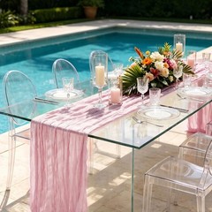 3 Pack Light Pink Cheesecloth Table Runner 21 x 120 21″×120“-3pcs,