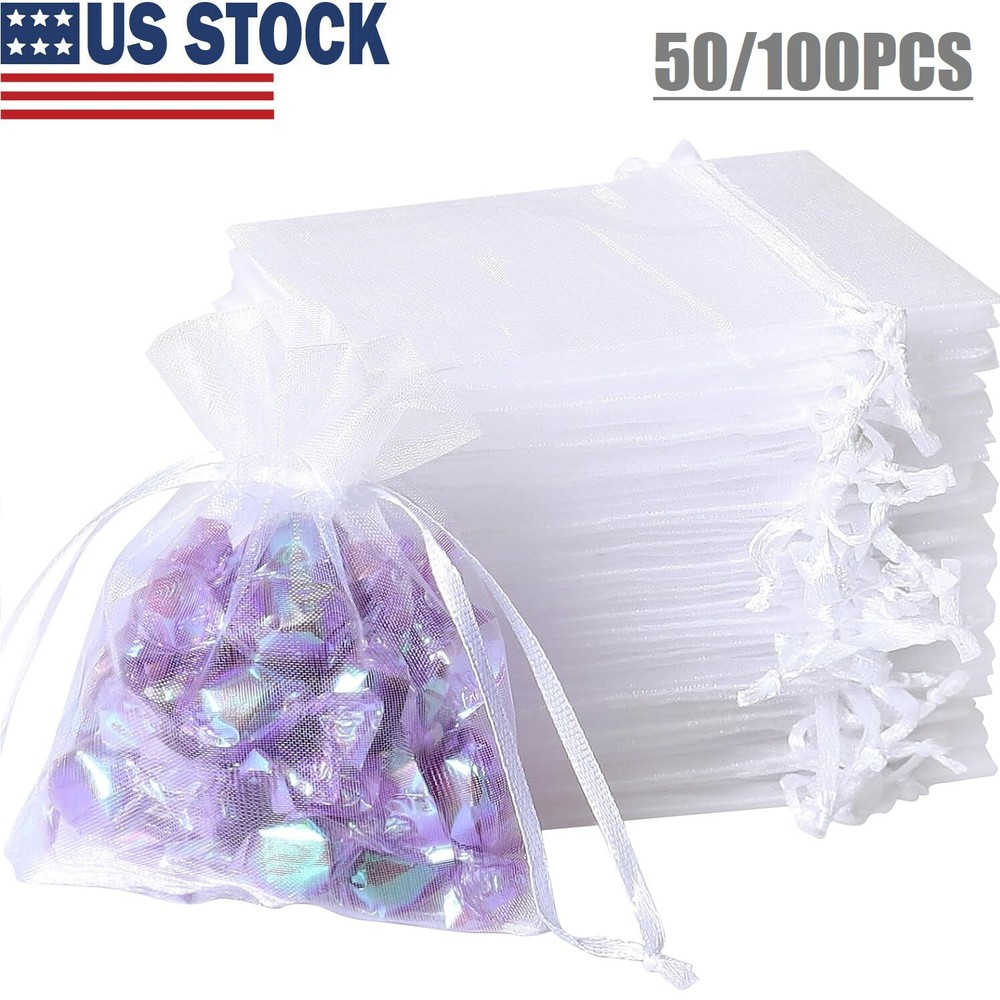 100Pcs Sheer Organza Wedding Party Favor Gift Candy Bags Jewelry Pouches 4×5″ US