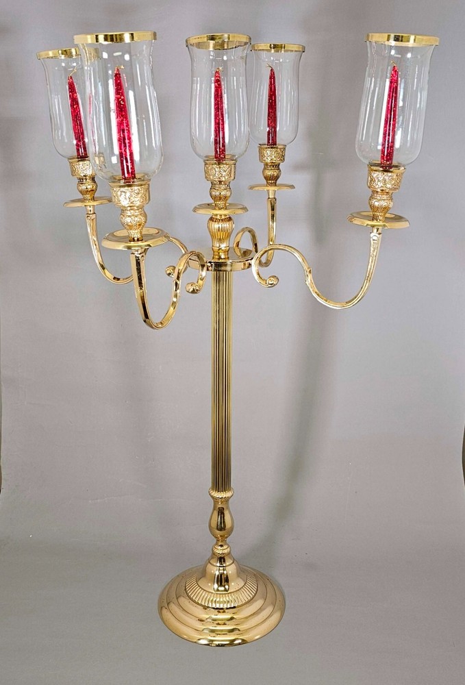 Candelabra Brass 24″W 42.5″Hi 5-Lights Glass Shades are Included FREE SHIPPING