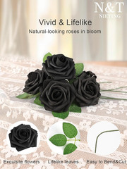 Artificial Black Rose Flowers Pack 50pcs Latex Foam Bouquets Wedding Party Home