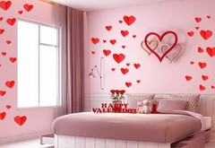 60 Pcs Valentines-Day-Wall-Decorations, 3D Heart Valentine Wall Stickers, Red