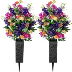 Memobloom Artificial Cemetery Flowers 24.8 inches x 9 inches, Purple & Pink