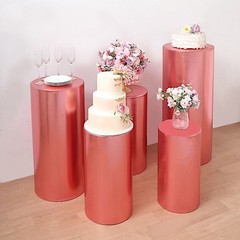 5 BLUSH Fitted Metallic Spandex Cylinder Display STAND COVER Set Party Events