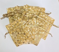 Organza Bags Print Gold Star Moon Organza Gift Pouch Candy Favor 3×4″ 24 pcs