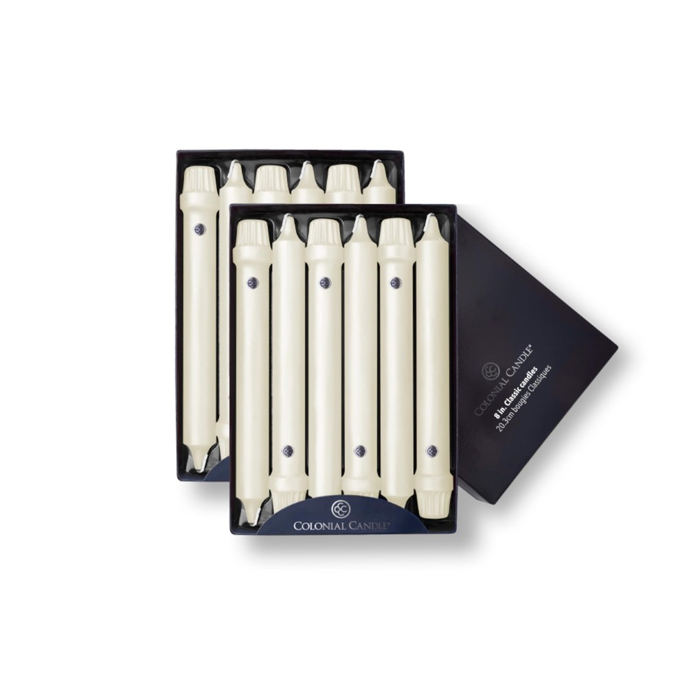 Colonial Candle Unscented Taper Candle Classic Collection Ivory 8 In Pack Of 12