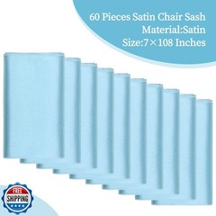 fani 60 PCS Baby Blue Satin Chair Sashes Bows Universal Chair Cover for Weddi