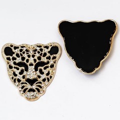 2PCS Leopard Head Animal Rhinestone Patch DIY Car Decorations, Alloy Gold