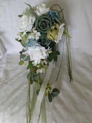 Shades Of Green Bridal Cascade Bouquet Artificial Silk Foam Flowers