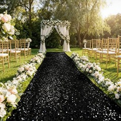 Black Aisle Runner: 2FT×15FT Sequin Fabric – Sparkly Carpet Runner for Hell