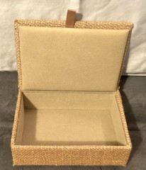Hand Crafted Tan Raffia Covered Wood Box-Wedding Card-Jewelry–5.75″L & 2″H-EUC