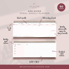 Pink Abstract Non-Dated Spiral Weekly Desk Calendar Planner, 60 Week Inspirat…