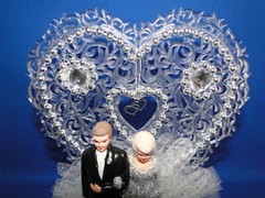 New 25th Wedding Anniversary Heart decor caketop with Bride & Groom in Silver #3