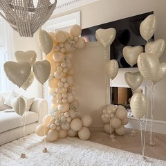 White Heart Balloons,10Pcs Foil Heart Shaped Balloons,18Inch Beige Cream White