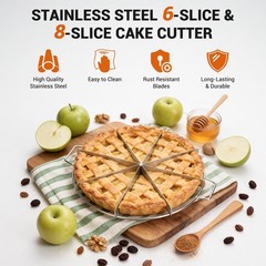 2-Pack Stainless Steel Pie & Cake Cutter, 10-Inch Slicer for Uniform 6 & 8 Slice
