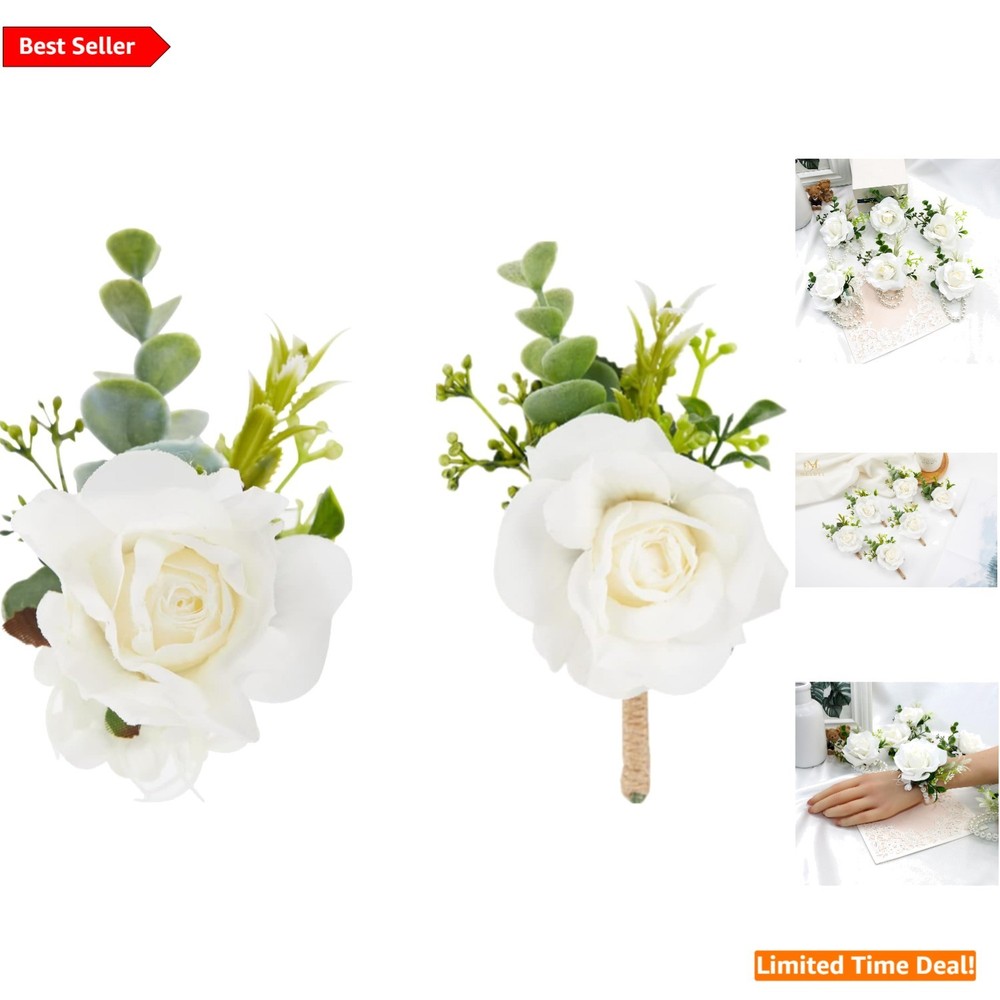 Elegant White Corsage & Boutonniere Set for Weddings & Proms – 1 Piece Each