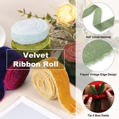 1 Inch Velvet Ribbon, 2 Roll Total 6 Yard Frayed Ribbon, Olive Green