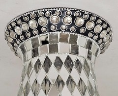 Candle Holder 5.5″D 11.5″Hi Set/2 Nickel Plated Mirror Mosaic Shade FREE SHIPING
