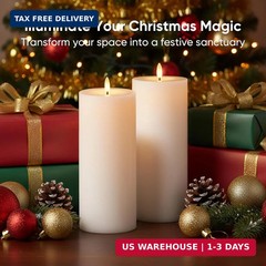 4″x10″ Large Outdoor Flameless Candles, Waterproof Battery Operated LED Pillar C